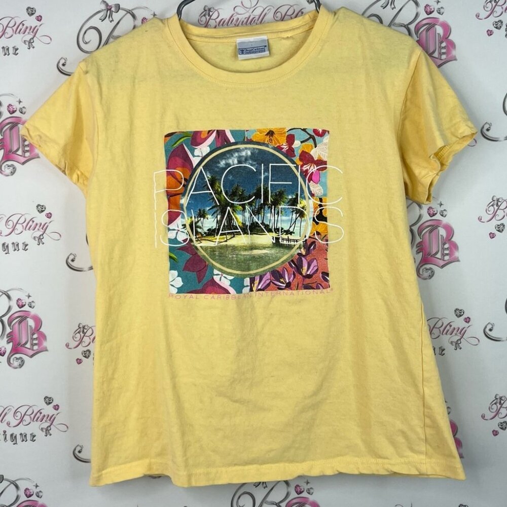 Royal Caribbean international top tee Yellow T-Shirt with Pacific Islands Print